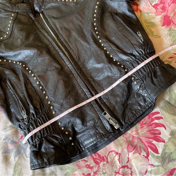 Vintage 80s Black Leather Jacket STUD Zip-Front YKK Silver HW Rock-N-Roll Biker - Picture 16 of 16